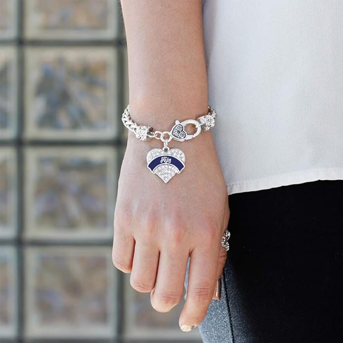Inspired Silver - Silver Pave Heart Charm Bracelet with Cubic Zirconia Jewelry