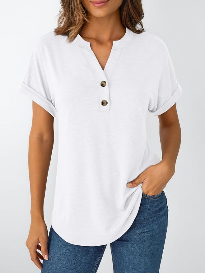 AUTOMET Women's Short Sleeve Shirts Henley Dressy Casual Summer Tops 2026 Spring Fashion Trendy Cute T-Shirts