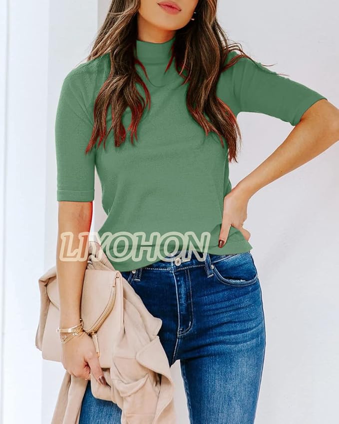 LIYOHON Womens Tops Dressy Casual Mock Turtleneck Business Short Sleeve T Shirts Going Out Tops 2026
