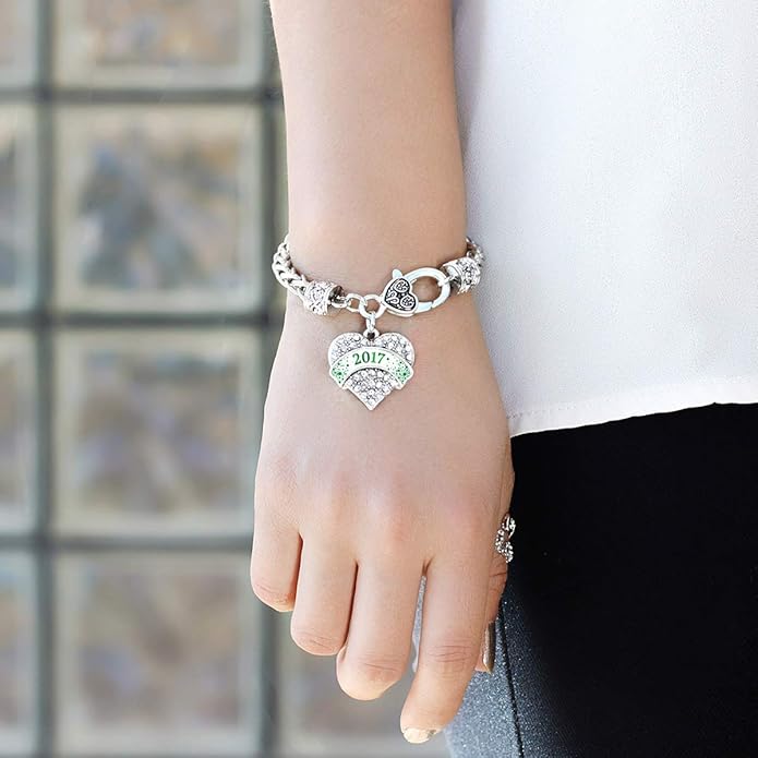 Inspired Silver - Silver Pave Heart Charm Bracelet with Cubic Zirconia Jewelry