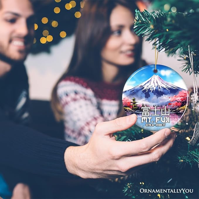 Incredible Mt. Fuji Ceramic Ornament, Vintage Japan Souvenir and Christmas Décor (Circle)