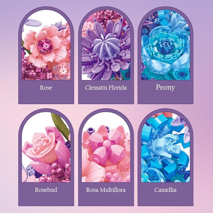 Eternal Flower Building Blocks Set, Simulated Artificial Flowers Moon Models, Home Decor or Idea Present for Adults and Kids, Valentine's Day Gifts for Girls, Standard Particles 977 PCS (JJ9163)