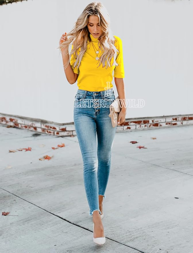 LETSRUNWILD Business Casual Tops for Women Dressy Cute Tops Mock Turtleneck Tshirts Shirts