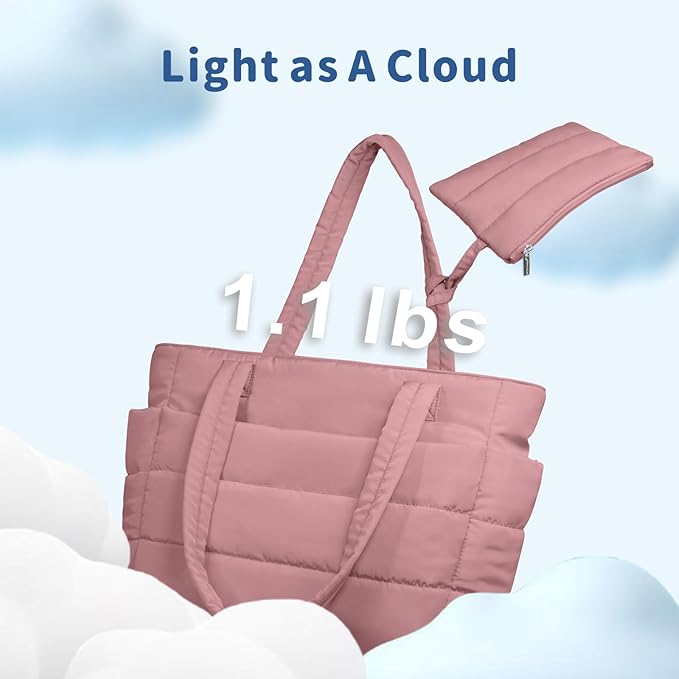 TOPDesign Puffer Tote Bag for Women, Lightweight Puffy Handbag with Compartments, Quilted Shoulder Bag for Work, Travel, Gym