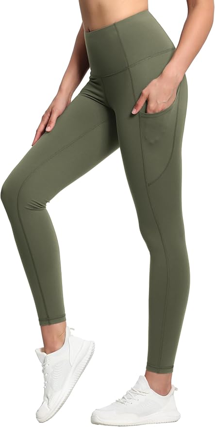 THE GYM PEOPLE Thick High Waist Yoga Pants with Pockets, Tummy Control Workout Running Yoga Leggings for Women