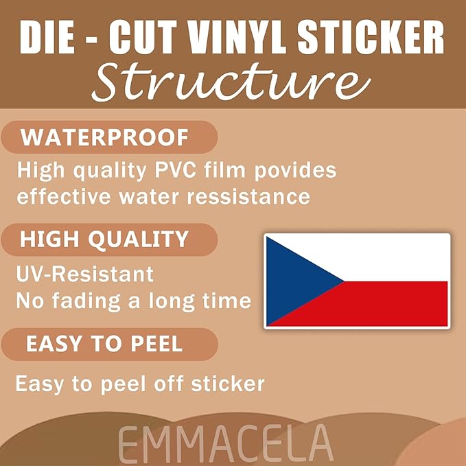 (3PCS) Czechia Flag stickers, Countries Flag Stickers - Waterproof Vinyl Decals For Laptops, Tumblers, Water Bottles, Books, Scrapbooks, Size 3 x 1.5 Inch