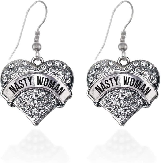 Inspired Silver - Silver Pave Heart Charm French Hook Drop Earrings with Cubic Zirconia Jewelry