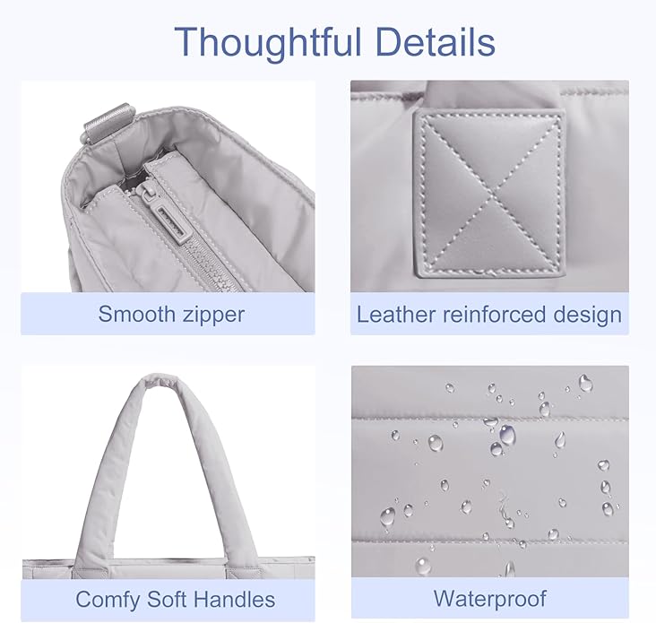 Tote Bag for Women Puffer Tote Bag Large Nurse Bags Shoulder Handbag with Zipper for Work Travel