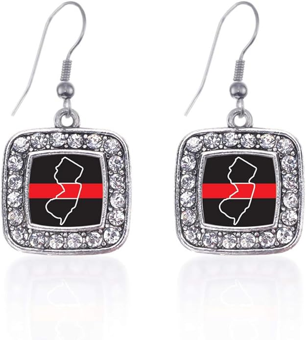 Inspired Silver - Silver Square Charm French Hook Drop Earrings with Cubic Zirconia Jewelry