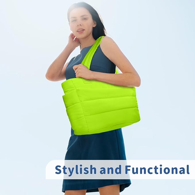 TOPDesign Puffer Tote Bag for Women, Lightweight Puffy Handbag with Compartments, Quilted Shoulder Bag for Work, Travel, Gym