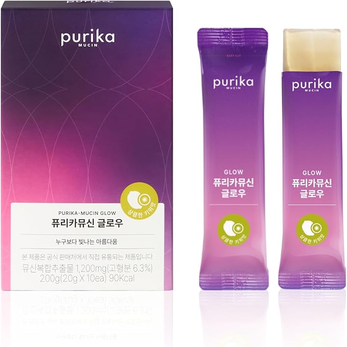 PURIKA MUCIN Glow, 1200mg Snail Mucin Supports Skin Elasticity, Collagen Peptides Jelly Stick, Kiwi Flavor, Biotin, Vitamin C, Hyaluronic Acid, Prebiotics, Korean Skin Care, 10 Sticks