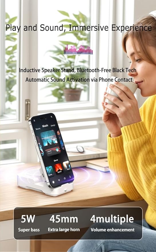 Mobile Phone Sensor Stand Bluetooth Speaker（White）