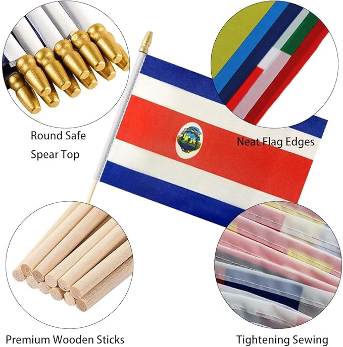 GSYLPFT 12 Pack Costa Rica Flags on Sticks Costa Rican Small Mini Hand Held Flags for Office Classroom Holiday Party Decorations