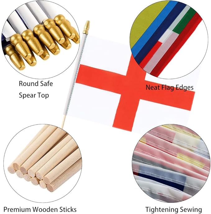 GSYLPFT 12 Pack England Flags on Sticks English Small Mini Hand Held Flags for Office Classroom Holiday Party Decorations