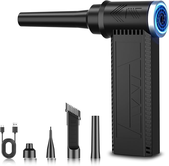 Cordless Electric Air Duster: 120,000 RPM High-Speed 4-Speed Adjustable Blower, Rechargeable Battery-Powered Dust Cleaner for PC Keyboards, Electronics, Cars & Outdoor Use (Black)