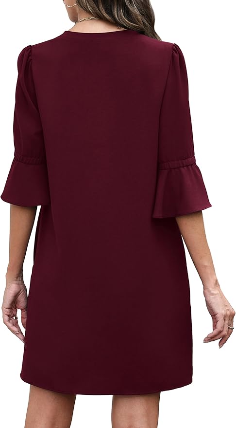 RUMIA Shift Dress for Women V Neck Ruffle Short Sleeve Loose Casual Summer Dress