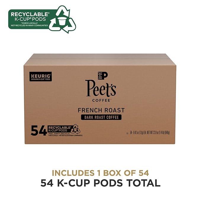 Peet's Coffee, Dark Roast Keurig K-Cup Pods - French Roast 54 Count (1 Box of 54 K-Cup Pods)