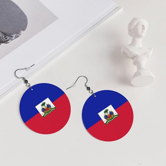 Round Faux Leather Earrings for Women Lightweight Double-Side Printed Drop Dangle Earring for Festival Party Gift