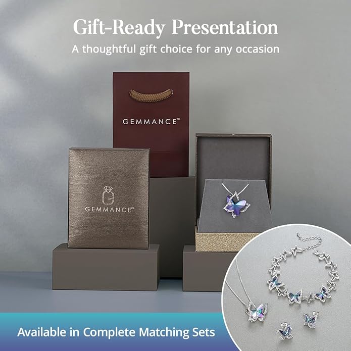 GEMMANCE Gift Butterfly Birthstone Crystal Necklace, Silver Tone with 18”+2” Chain, Necklace for Mother’s Day Anniversary Birthday Gifts for Women and Daughter, Valentine's Day