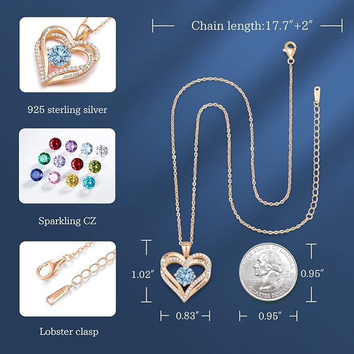 CDE Valentine's Day Gift Forever Love Heart Necklaces for Women, Wedding Anniversary, Birthday Mothers Christmas Day Gifts for Mom, Mother, Wife, S925 Silver Jewelry with Birthstone Pendant