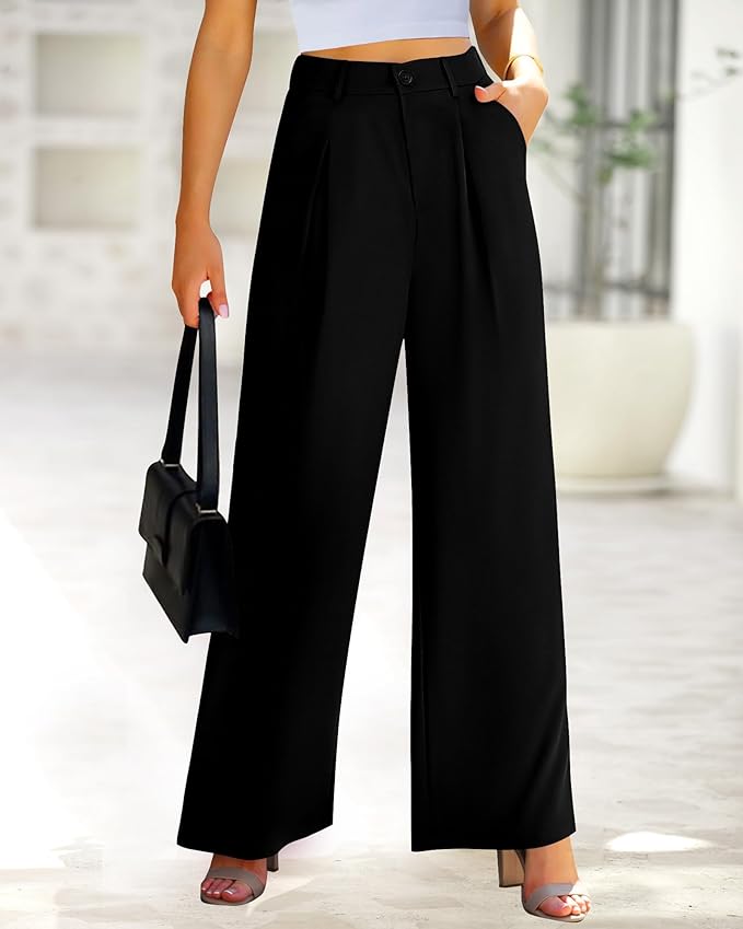 BTFBM Women High Waist Palazzo Pants Spring 2026 Casual Wide Leg Trousers Loose Work Office Business Suit Pant Pockets