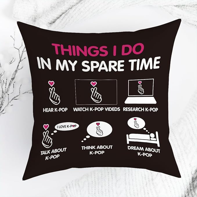 NGLIV K-pop Decor, Just a Girl Who Loves K-pop Room Decor, Girls K-pop Gifts Rustic Anime Lovers Throw Pillow Covers for Living Room Home Girl Bedroom Decoration Gifts