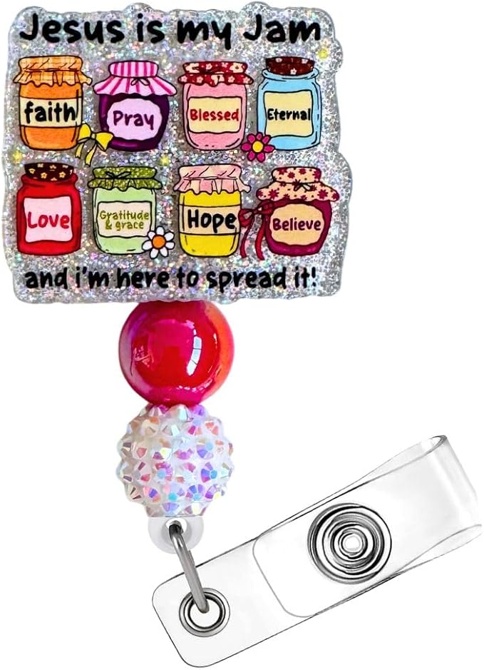 Jesus is My Jam Badge Reel Faith Religious Scripture Inspirational Pray Blessed Hope I Can Do All Things Through Christ Believer Hospital ID Name Holder with Retractable Clip Gift for Churchmates