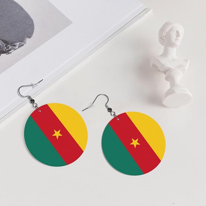 Round Faux Leather Earrings for Women Lightweight Double-Side Printed Drop Dangle Earring for Festival Party Gift