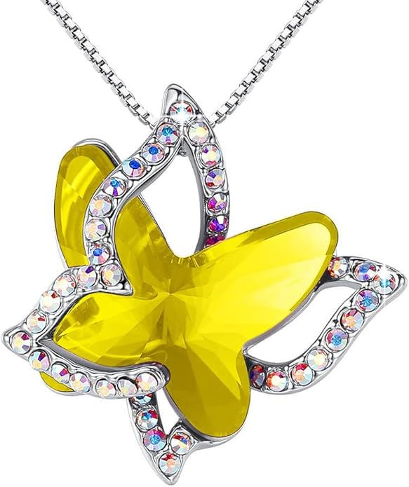 GEMMANCE Gift Butterfly Birthstone Crystal Necklace, Silver Tone with 18”+2” Chain, Necklace for Mother’s Day Anniversary Birthday Gifts for Women and Daughter, Valentine's Day