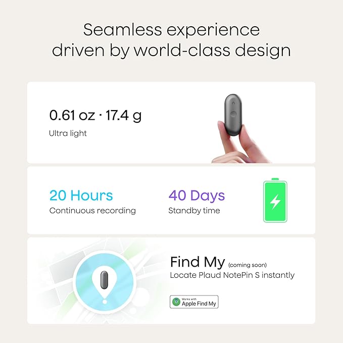 Plaud NotePin S AI Voice Recorder, Wearable AI Notetaker, AI Transcribe & Summarize, Support 112 Languages, 64GB Memory, Audio Recorder for Meetings Interviews with 4 Accessories