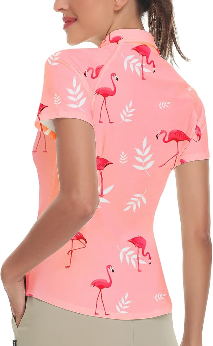 Women's Golf Shirt Short Sleeve Tennis Shirt Quarter Zip Golf Pullover Golf Polo Shirts Argyle Tops