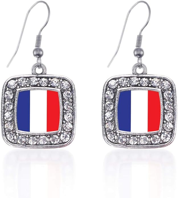 Inspired Silver - Silver Square Charm French Hook Drop Earrings with Cubic Zirconia Jewelry