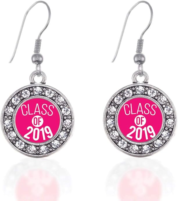 Inspired Silver - Silver Circle Charm French Hook Drop Earrings with Cubic Zirconia Jewelry