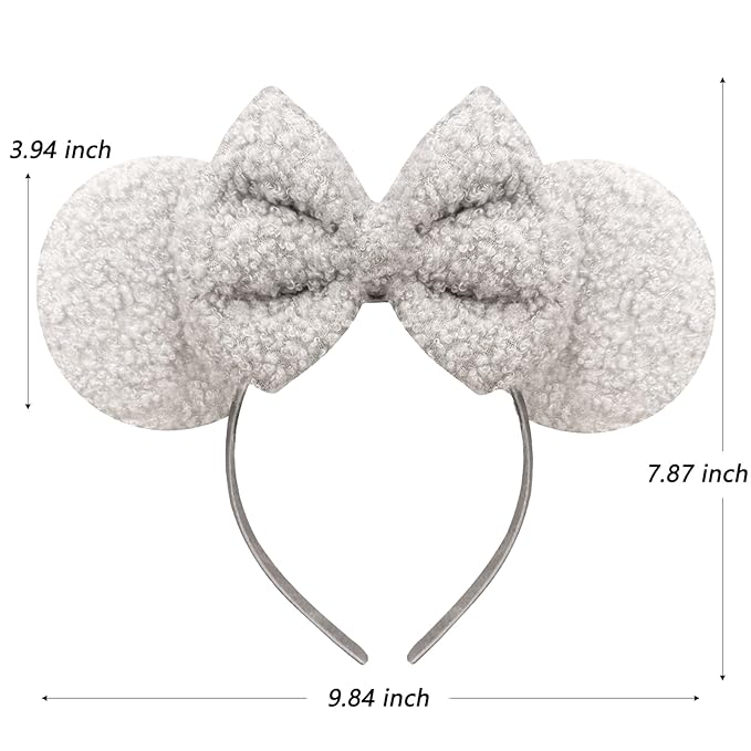 Trnerm Grey Mouse Ears Headband for Women, Soft Plush Park Ears Cute Birthday Hair Bands