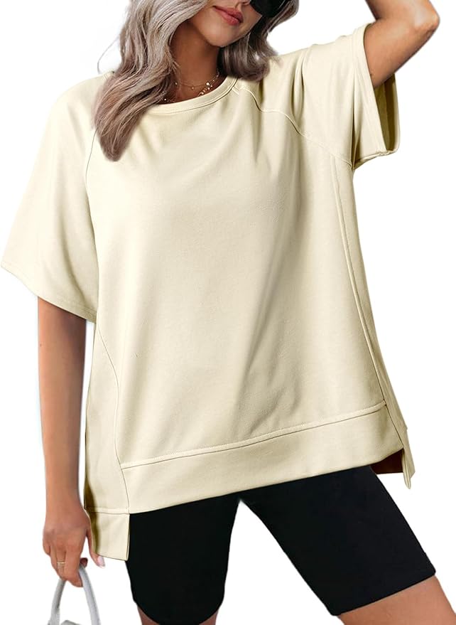 Dokotoo Oversized T Shirts for Women Crewneck Short Sleeve Casual Summer Tops Lightweight Loose High Low Blouse