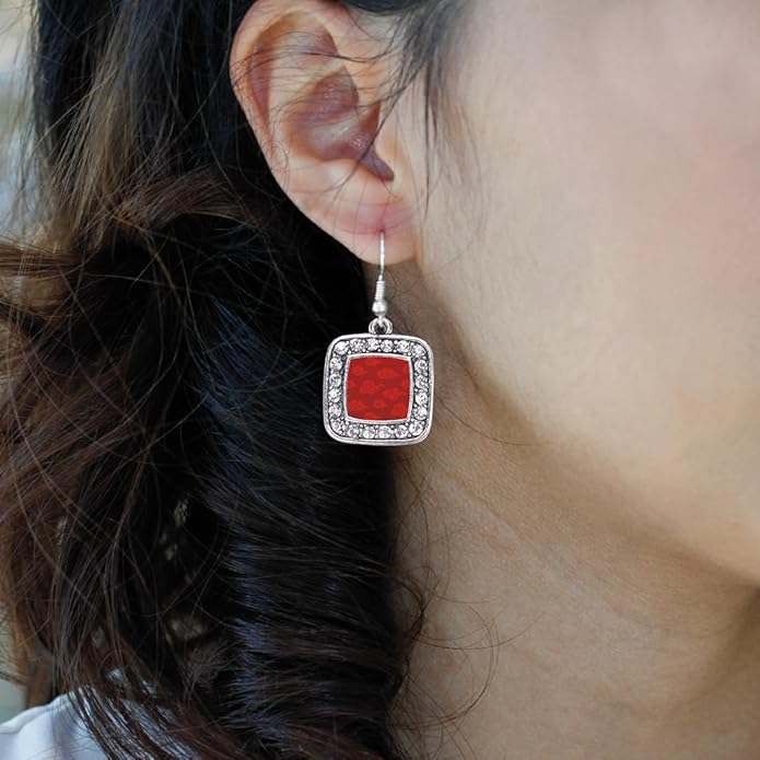 Inspired Silver - Silver Square Charm French Hook Drop Earrings with Cubic Zirconia Jewelry