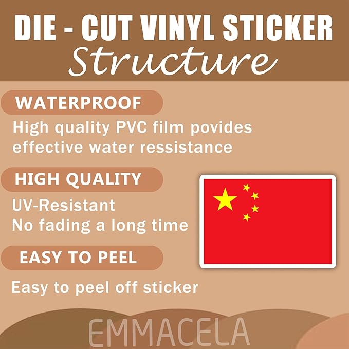(3PCS) China Flag stickers, Countries Flag Stickers - Waterproof Vinyl Decals For Laptops, Tumblers, Water Bottles, Books, Scrapbooks, Size 3 x 2 Inch