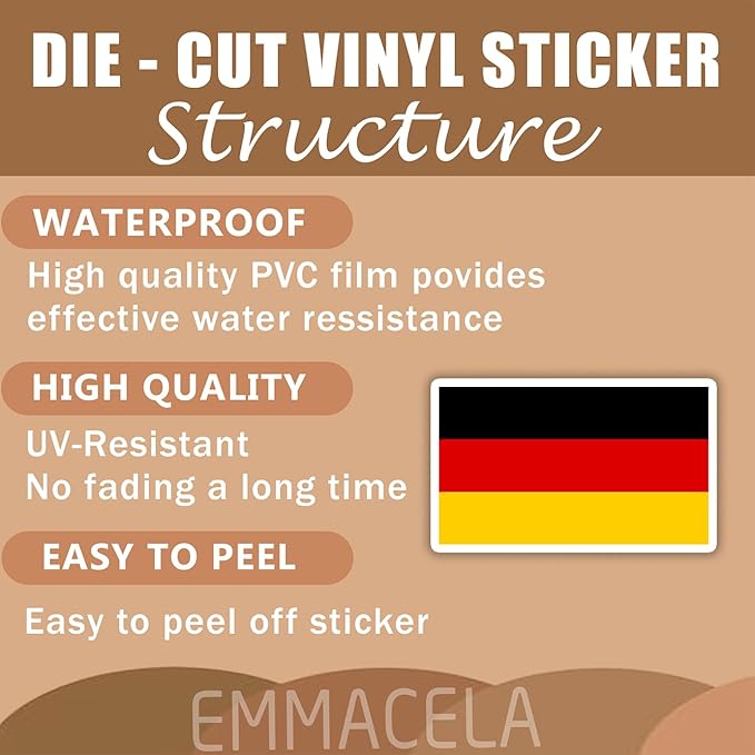 (3PCS) Germany Flag stickers, Countries Flag Stickers - Waterproof Vinyl Decals For Laptops, Tumblers, Water Bottles, Books, Scrapbooks, Size 3 x 1.8