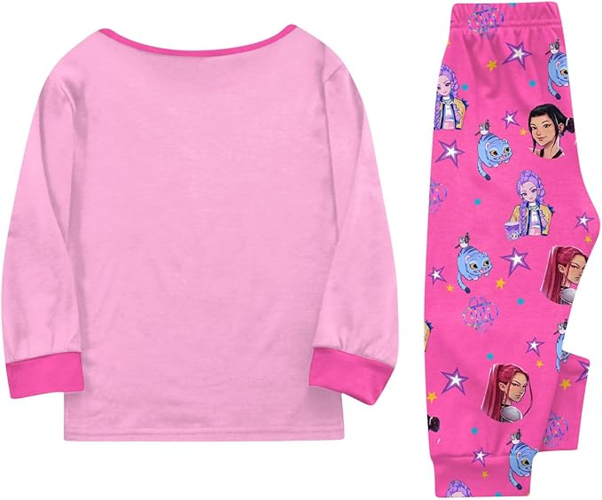 Girls 2 Piece K Pop Singer Outfits Cute Cartoon Graphic Shirts and Pants Casual Tracksuit Fashion Clothing Sets