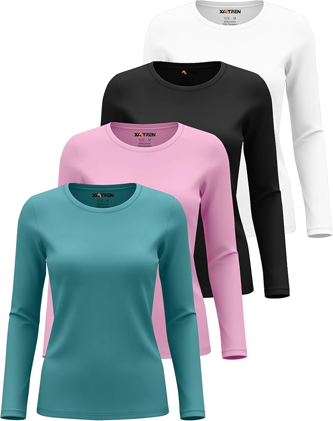 4 Pack Women's Underscrub Shirts Nurse Undershirts Long Sleeve Crewneck Slim Fit Tops Soft Stretchy Basic Tee