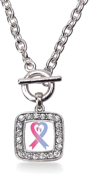 Inspired Silver - Silver Square Charm 18 Inch Necklace with Cubic Zirconia Jewelry