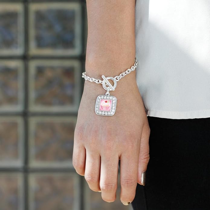 Inspired Silver - Silver Square Charm Toggle Bracelet with Cubic Zirconia Jewelry