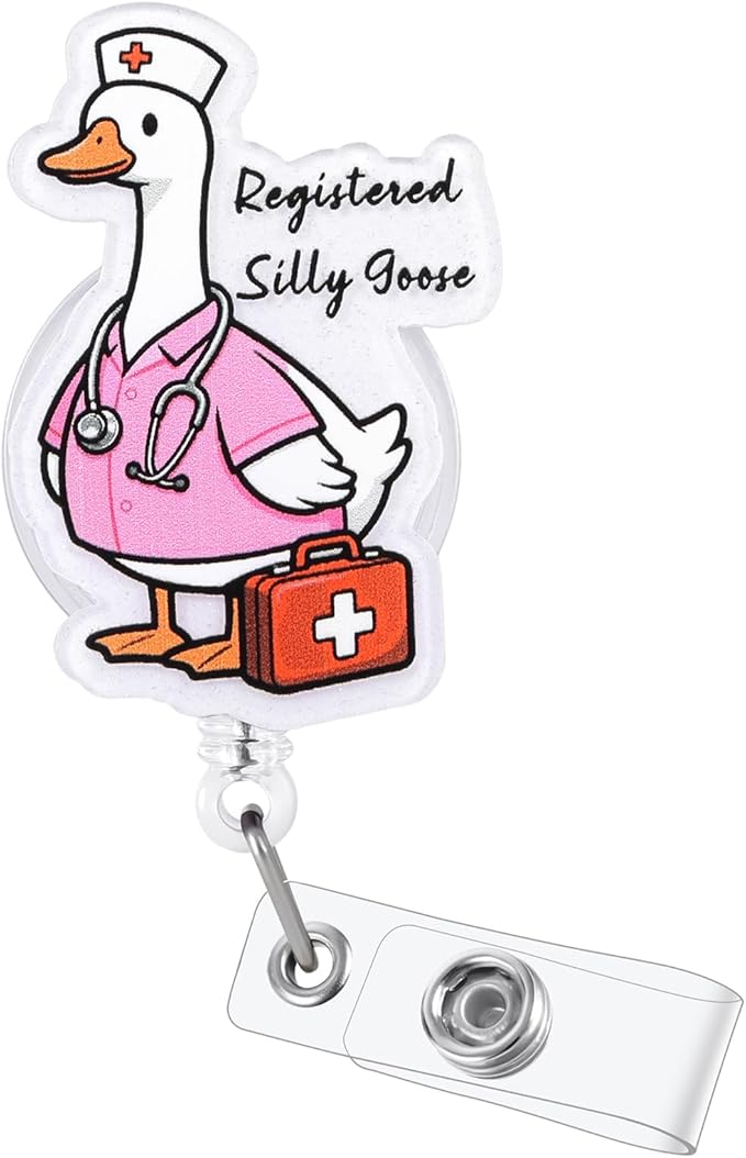 Registered Silly Goose Funny Nurse Badge Reel, Cute Retractable ID Medical Work Badge Holder, Name Tag Pediatric Badge Buddy for RN MA LPN LVN CNA ICU Night Shift Nurse Doctor Student Medical Workers