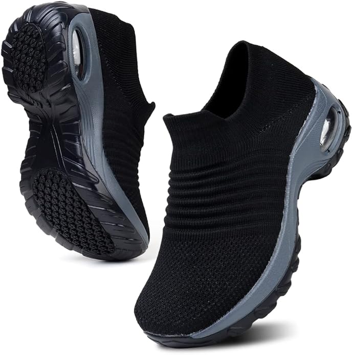 HKR Women's Walking Shoes Arch Support Non Slip Work Shoes Breathable Knit Upper Lightweight for Plantar Fasciitis