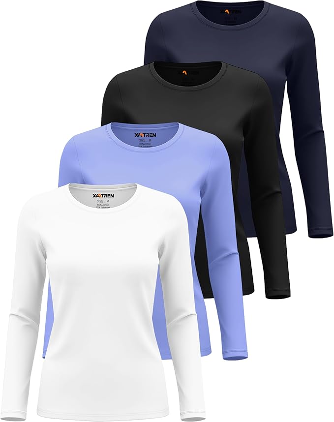 4 Pack Women's Underscrub Shirts Nurse Undershirts Long Sleeve Crewneck Slim Fit Tops Soft Stretchy Basic Tee