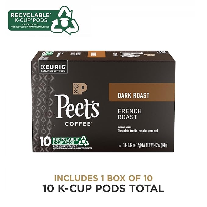 Peet's Coffee, Dark Roast Keurig K-Cup Pods - French Roast 10 Count (1 Box of 10 Pods)