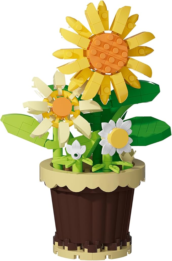 Jollcnoia Sunflower Mini Flower Potted Plant Bonsai Building Toy Blocks Artificial Particle Flower Botanical