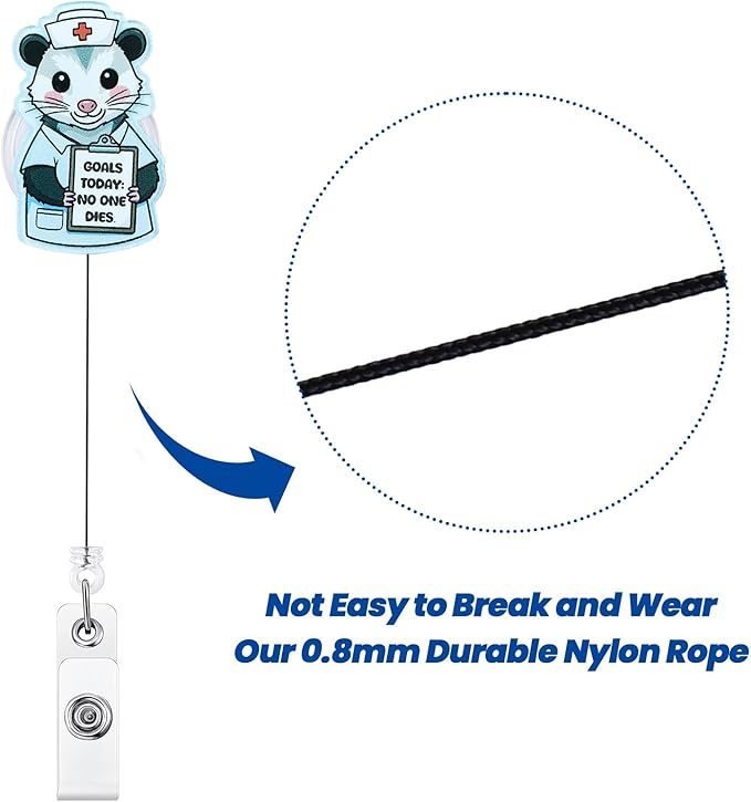 Goals Today: No One Dies Opossum Funny Nurse Badge Reel, Cute Retractable ID Medical Work Badge Holder, Name Tag Badge Buddy for RN MA PCA CNS Critical Care Nurse ED CCM Onc NICU ICU Student Doctor
