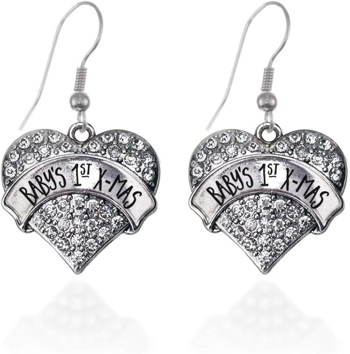 Inspired Silver - Silver Pave Heart Charm French Hook Drop Earrings with Cubic Zirconia Jewelry
