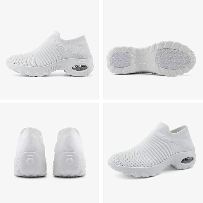 HKR Women's Walking Shoes Arch Support Non Slip Work Shoes Breathable Knit Upper Lightweight for Plantar Fasciitis